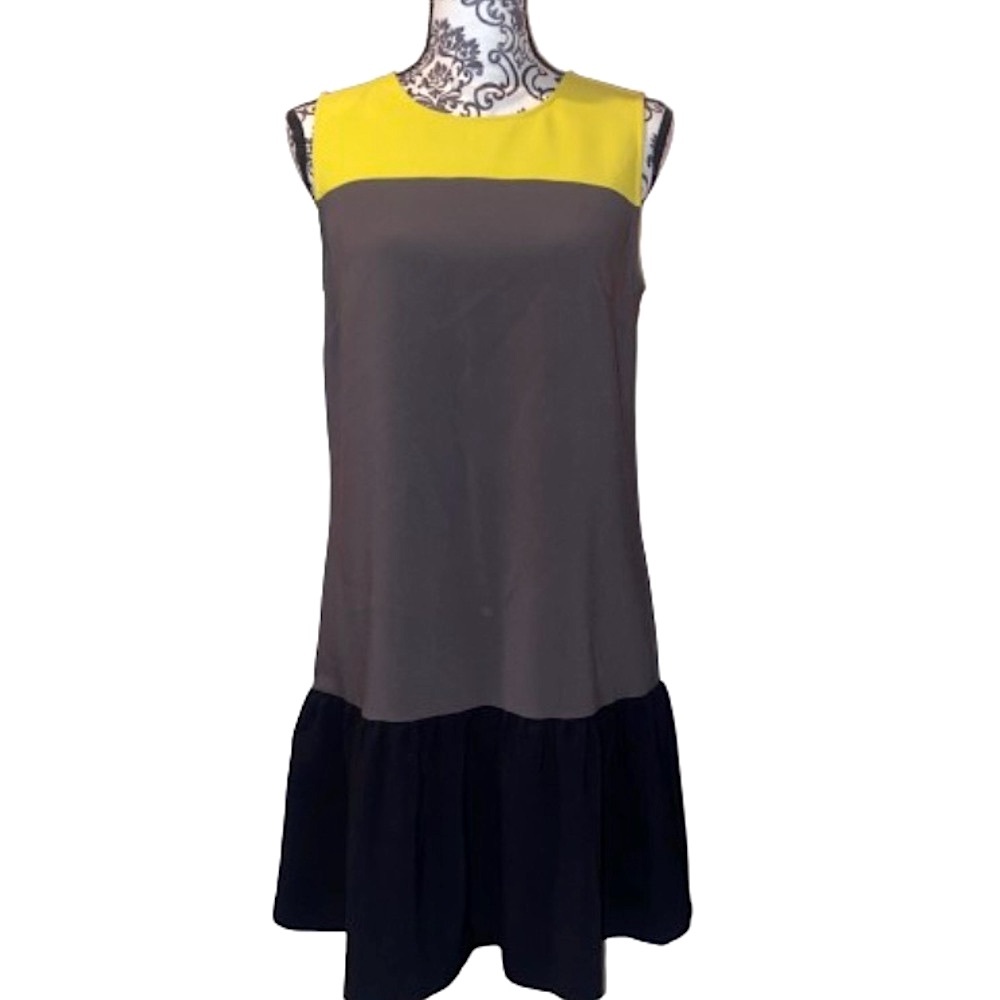 Ann Taylor Women’s Size 6 Colorblock Yellow Gray Black Sleeveless Midi Dress